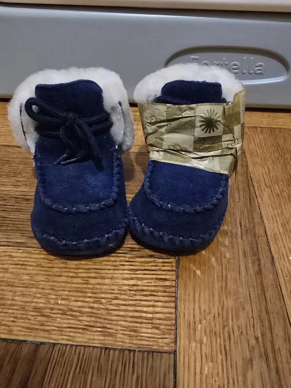 UGG Navy Suede Shearling Baby Moccasin Booties